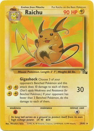 Pokemon Card Fossil Set Unlimited 29/62 Raichu Rare NEAR MINT