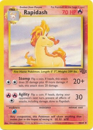 Pokemon Card Jungle Set Unlimited 44/64 Rapidash Uncommon NEAR MINT