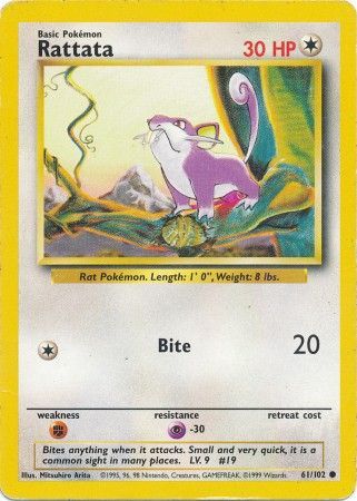 <transcy>Pokemon Card Base Set Unlimited 61/102 Rattata Common GESPIELT</transcy>