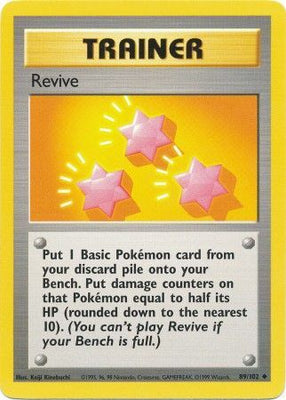Pokemon Card Base Set Unlimited 89/102 Revive Trainer Uncommon NEAR MINT