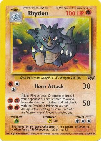 Pokemon Card Jungle Set Unlimited 45/64 Rhydon Uncommon NEAR MINT