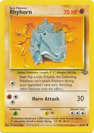 Pokemon Card Jungle Set Unlimited 61/64 Rhyhorn Common NEAR MINT