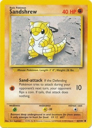 Pokemon Card Base Set Unlimited 62/102 Sandshrew Common NEAR MINT