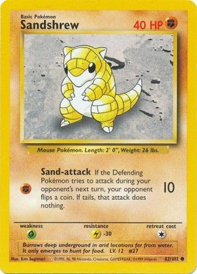 Pokemon Card Base Set Unlimited 62/102 Sandshrew Common NEAR MINT