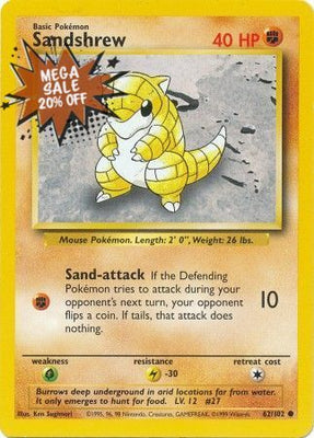 Pokemon Card Base Set Unlimited 62/102 Sandshrew Common PLAYED