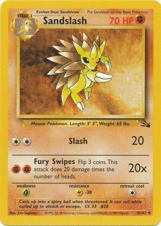 Pokemon Card Fossil Set Unlimited 41/62 Sandslash Uncommon PLAYED