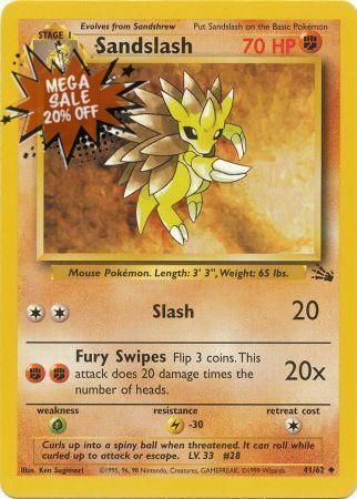 Pokemon Card Fossil Set Unlimited 41/62 Sandslash Uncommon PLAYED