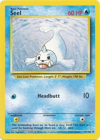 Pokemon Card Base Set Unlimited 41/102 Seel Uncommon NEAR MINT