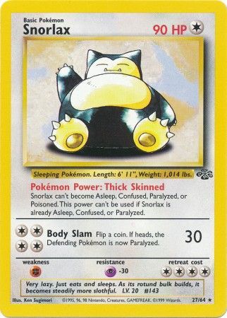 (S) Pokemon Card Jungle Set Unlimited 27/64 Snorlax Rare NEAR MINT