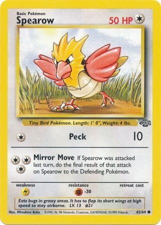 Pokemon Card Jungle Set Unlimited 62/64 Spearow Common NEAR MINT