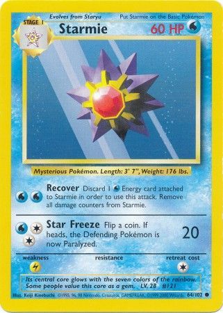 Pokemon Card Base Set Unlimited 64/102 Starmie Common PLAYED