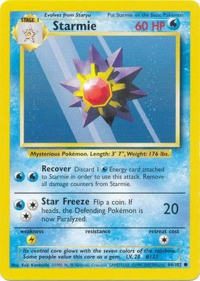 Pokemon Card Base Set Unlimited 64/102 Starmie Common NEAR MINT
