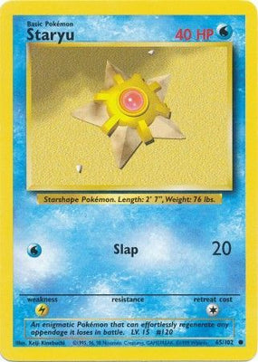 Pokemon Card Base Set Unlimited 65/102 Staryu Common NEAR MINT