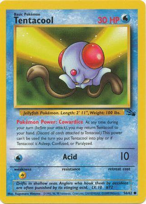 Pokemon Card Fossil Set Unlimited 56/62 Tentacool Common PLAYED