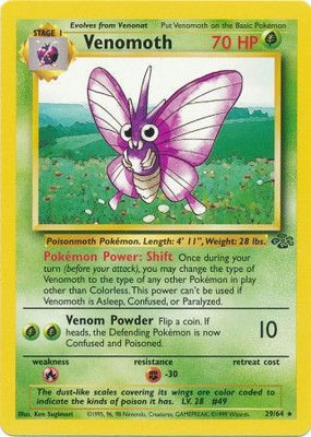 <transcy>Pokemon Card Jungle Set Ubegrænset 29/64 Venomoth Sjælden NÆR MINT</transcy>
