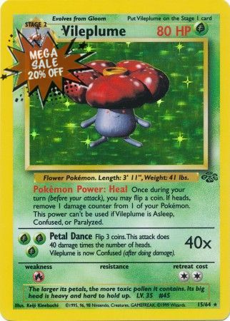 (S) Pokemon Card Jungle Set Unlimited 15/64 Vileplume Holo Rare NEAR MINT