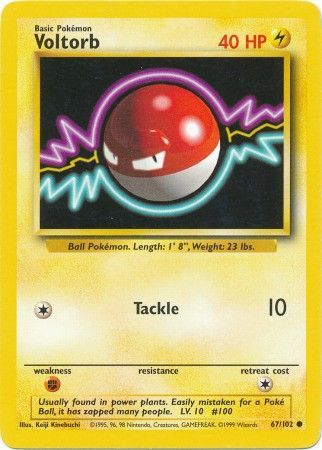 Pokemon Card Base Set Unlimited 67/102 Voltorb Common NEAR MINT