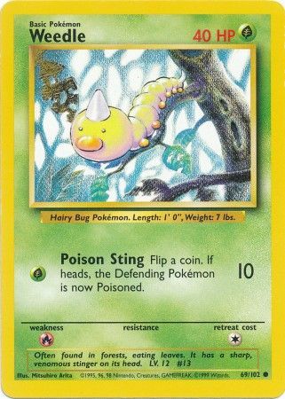 Pokemon Card Base Set Unlimited 69/102 Weedle Common PLAYED