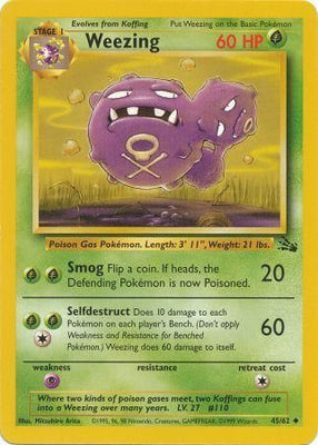 Pokemon Card Fossil Set Unlimited 45/62 Weezing Uncommon PLAYED