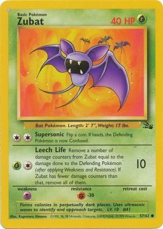 Pokemon Card Fossil Set Unlimited 57/62 Zubat Common NEAR MINT