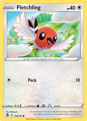 Pokemon Card Silver Tempest 150/195 Fletchling Common *MINT*