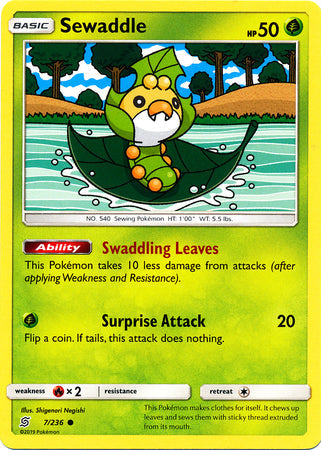 <transcy>Pokemon Card Unified Minds 007/236 7/236 Sewaddle Common</transcy>