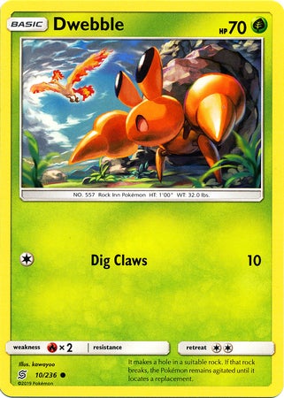 <transcy>Pokemon Card Unified Minds 010/236 10/236 Dwebble Common</transcy>