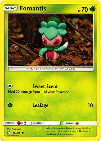 <transcy>Pokemon Card Unified Minds 015/236 15/236 Fomantis Common</transcy>