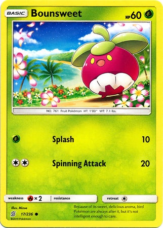 <transcy>Pokemon Card Unified Minds 017/236 17/236 Bounsweet Common</transcy>