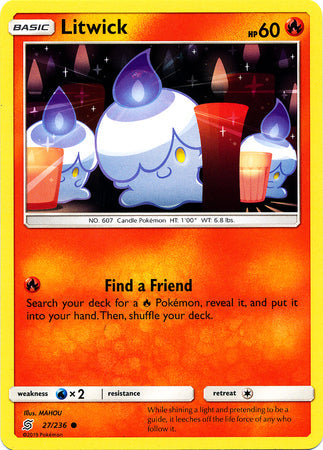 <transcy>Pokemon Card Unified Minds 027/236 27/236 Litwick Common</transcy>