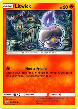 <transcy>Pokemon Card Unified Minds 028/236 28/236 Litwick Common</transcy>