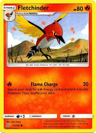 <transcy>Pokemon Card Unified Minds 031/236 31/236 Fletchinder Common</transcy>