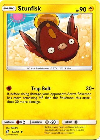 <transcy>Pokemon Card Unified Minds 067/236 67/236 Stunfisk Common</transcy>