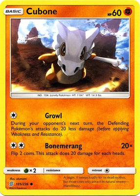 <transcy>بطاقة بوكيمون Unified Minds 105/236 Cubone Common</transcy>