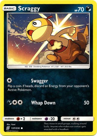 <transcy>Pokemon Card Unified Minds 137/236 Scraggy Common</transcy>