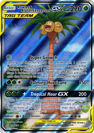 <transcy>Pokemon Card Unified Minds 215/236 Rowlet &amp; Alolan Exeggutor Tag Team GX Volle Kunst</transcy>