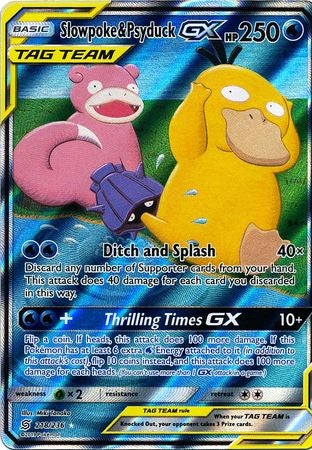 <transcy>Pokemon Card Unified Minds 218/236 Slowpoke &amp; Psyduck Tag Team GX Volle Kunst</transcy>