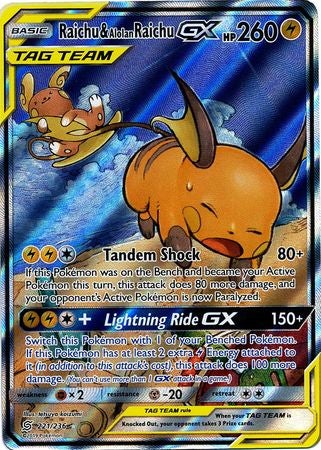 <transcy>Pokemon Card Unified Minds 221/236 Raichu und Alolan Raichu Tag Team GX Volle Kunst</transcy>