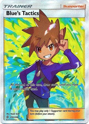 Pokemon Card Unified Minds 231/236 Blue's Tactics Supporter Full Art