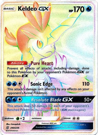 Pokemon Card Unified Minds 240/236 Keldeo GX Hyper Rare