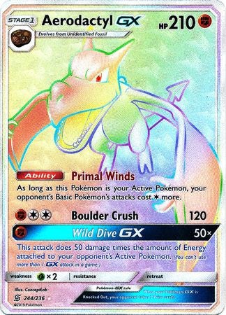 Pokemon Card Unified Minds 244/236 Aerodactyl GX Hyper Rare