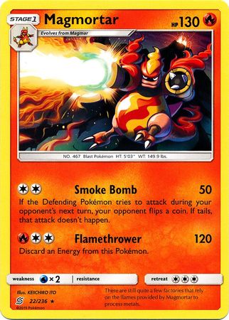 <transcy>Pokemon Card Unified Minds 022/236 22/236 Magmortar Selten</transcy>