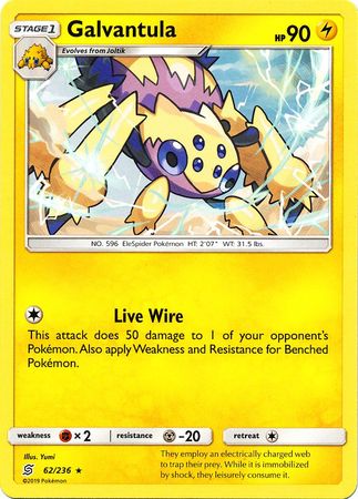 <transcy>Pokemon Card Unified Minds 062/236 62/236 Galvantula Selten</transcy>