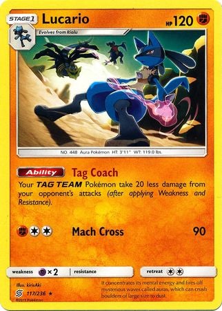 <transcy>Pokemon Card Unified Minds 117/236 Lucario نادر</transcy>