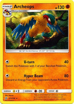 <transcy>Pokemon Card Unified Minds 121/236 Archaeops Sjælden</transcy>