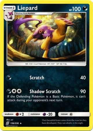 <transcy>Pokemon Card Unified Minds 136/236 Liepard Selten</transcy>