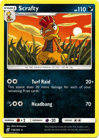 <transcy>Pokemon Card Unified Minds 138/236 Scrafty Rare</transcy>