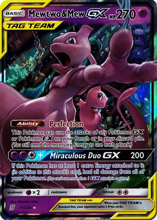 <transcy>Pokemon Card Unified Minds 071/236 71/236 Mewtwo &amp; Mew Tag Team GX Ultra Sjælden</transcy>