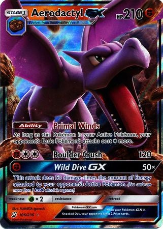 <transcy>Pokemon Card Unified Minds 106/236 Aerodactyl GX Ultra Rare</transcy>