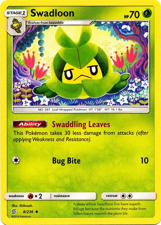 <transcy>Pokemon Card Unified Minds 008/236 8/236 Swadloon Gelegentlich</transcy>